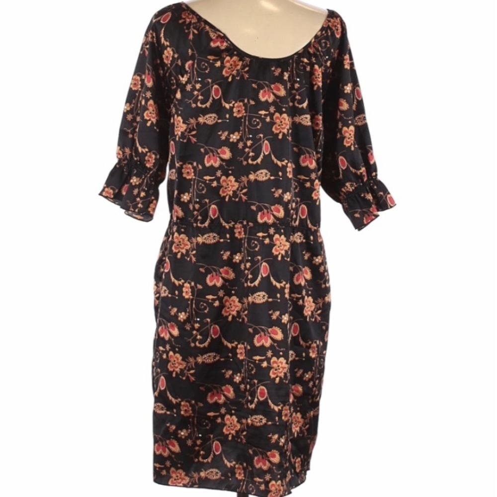 Jones New York | Dress Floral Neutral Black Fall Colors Orange Brown - Picture 2 of 9